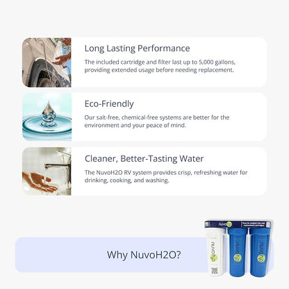 NuvoH2O RV Replacement Cartridge – Sediment + Iron Filter – Salt-Free Water Softener for RVs – Reduces Scale, Iron, Heavy Metals, and Sediment – Improves Taste & Odor – Compact, Eco-Friendly Cartridge