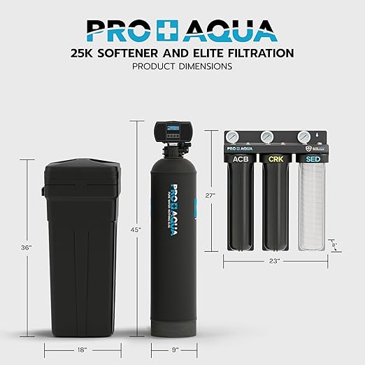 PRO+AQUA PRO-E-S25E Elite Whole House Well Water Filtration System with 25,000 Grain Water Softener Combo