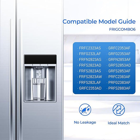 TEEHAY PWF-1 FPPWFU01 Water Filter & PureAir AF-2 FRGPAAF2 Air Filter Combo, Compatible with Frigidaire FRIGCOMBO6, FRFS282LAF, GRFC2353AD, GRFC2353AF, GRFG2353AF, GRFN2853AF, 2 Combo