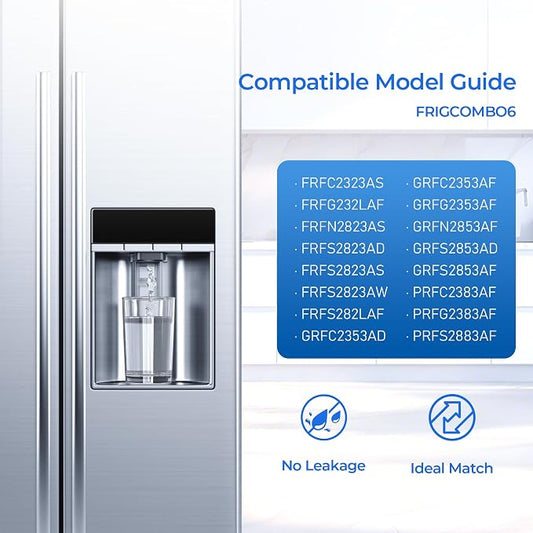 TEEHAY PWF-1 FPPWFU01 Water Filter & PureAir AF-2 FRGPAAF2 Air Filter Combo, Compatible with Frigidaire FRIGCOMBO6, GRFS2853AF, FRFC2323AS, FRFS2823AS, FRFS282LAF, GRFC2353AF, FRFS2823AD, 3 Combo