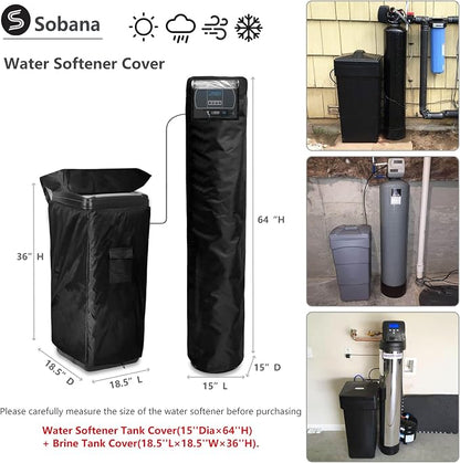 Water Softener Cover,Outdoor Insulated Water Softener Tank Cover with Top Transparent PVC Window + Brine Tank Cover with Split Zipper Opening - Prevent Sweating (Black)