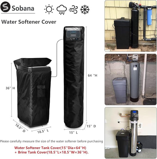 Water Softener Cover,Outdoor Insulated Water Softener Tank Cover with Top Transparent PVC Window + Brine Tank Cover with Split Zipper Opening - Prevent Sweating (Black)