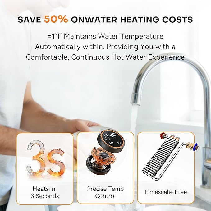 Tankless Water Heater Electric 9kW, 240 Volt On Demand Instant Hot Water Heater, Within 1℉ Stable Temp, Up to 2.2 GPM, WiFi Control, ETL Certified, Eco, WM09