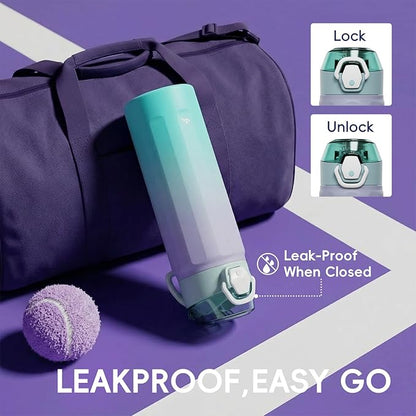 Konokyo FLOWPLAY 18oz Locking Push-Button Water Bottle with Silicone Spout,Leak-Proof,18/8 Stainless Steel Double-Wall Vacuum Insulated for Sports and Travel,BPA-Free,Oasis