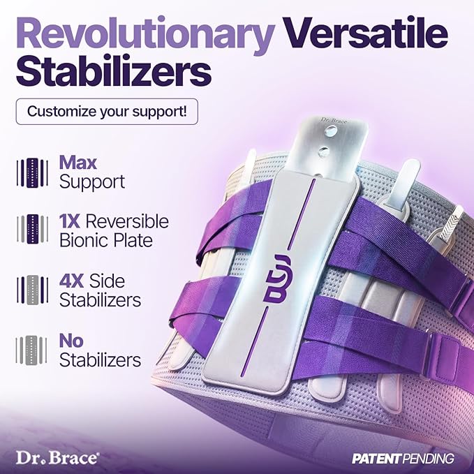 DR. BRACE® Lower Back Brace for Men & Women for Lower Back Pain Relief, Revolutionary Versatile Splints System & Removable Lumbar Pad, Adjustable & Breathable Back Support Brace (53.1-59.1″)