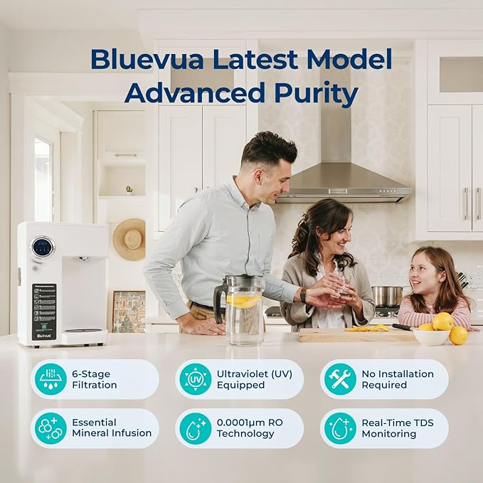 Bluevua RO100ROPOT Countertop Reverse Osmosis Water Filter System, Portable RO Filtration with Remineralization, No Installation, WQA Certified - ROPOT-UV, 6-Stage RO