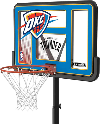 Lifetime NBA Oklahoma City Thunder Portable Basketball Hoop, Adjustable Height 7.5-10 Ft, 44 Inch Shatterproof Fusion Backboard, Base with Wheels