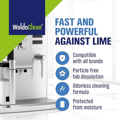 WoldoClean Coffee Machine Cleaner & Descaler Tablets (20 Count) - Universal Descaling Tabs Compatible with Nespresso, Keurig, Ninja, Breville & Drip Coffee Makers, Removes Limescale & Mineral Buildup