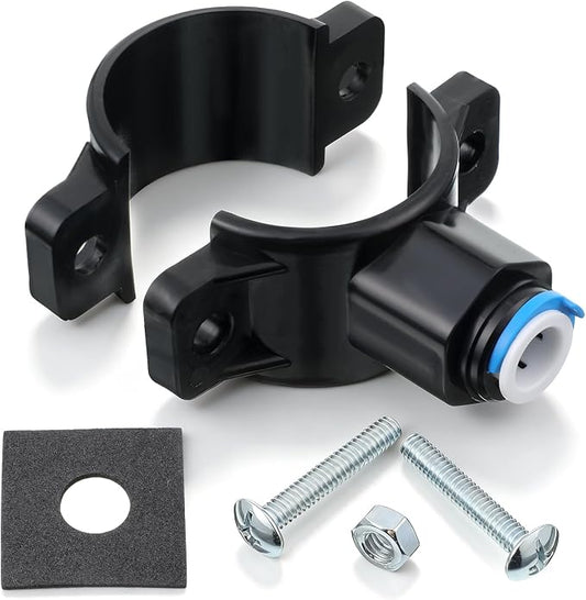 1 Pack 3/8" Drain Saddle Valve, Quick Connect Drain Saddle Clamp Plastic Water Filters Valve Clamp Hose Pipe Adapter for Reverse Osmosis System