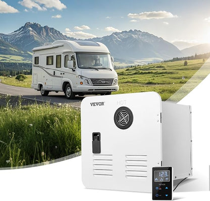 VEVOR RV Tankless Water Heater, 65000 BTU, Instant Shower with 15 x 15 in White Door and Remote Controller, Ideal for RVers' Family Everyday Use