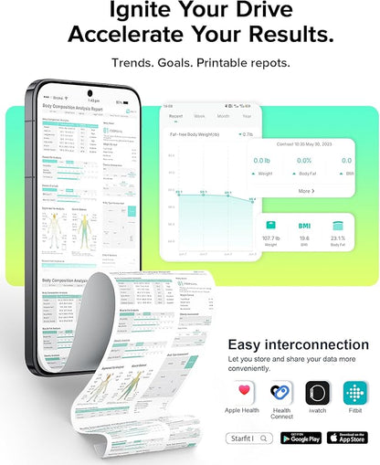 RunStar Smart Scale for Body Weight, Full-Body Bathroom Scale with 8 Electrodes for BMI, Muscle Mass, 3-Metric Display, High-Accuracy Body Composition Monitor with 28 Metrics & App Connectivity Black