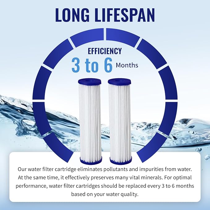 CFS Pleated Filters for EQ-PFC.35, WPC0.35-975, 0.35 Micron, 2 Pack | Sub-micron whole house post-filter polish; lasts about 6 months; 9.75 x 2.75 in, fits standard 10 in housings