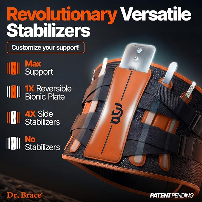 DR. BRACE® Lower Back Brace for Men & Women for Lower Back Pain Relief, Revolutionary Versatile Splints System & Removable Lumbar Pad, Adjustable & Breathable Back Support Brace (41.3-47.2″)