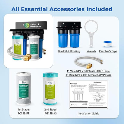 iSpring US21B-PF 2-Stage Under Sink Water Filter System, No Drilling Required, SGS-Tested to Removes up to 99% PFAS, Reduces Sediment, Chlorine, Taste & Odor, Up to 50,000 Gallons