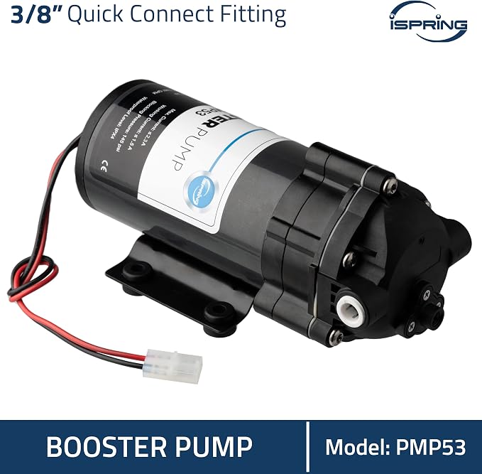 iSpring PMP53 Booster Pump for RCS5T Reverse Osmosis System, Replacement Pump for iSpring RCS5T, Upgraded Version of PMP500 with the Pre-wired Quick-Connection Black