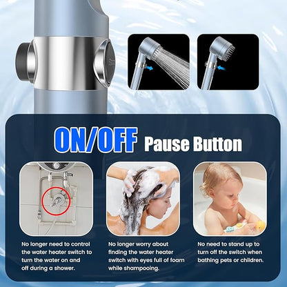 PWERAN Filtered Shower Head with Handheld, High Pressure 3 Spray Mode Showerhead with 18 Stage Water Softener Filters for Hard Water - Handheld Shower Head-Remove Chlorine-BLUE