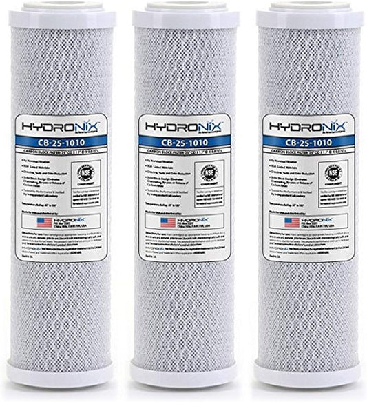 Hydronix HX-CB-25-1010/3 Reverse Osmosis & Drinking Filter Nsf Coconut Carbon Block Water Filter 2.5 x 10, micron - 3 Pack, White