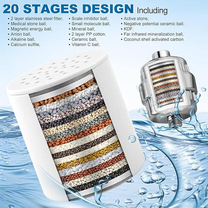4 Pack 20 Stage Shower Head Filter Universal Replacement Cartridge with Sealing Tapes for Water Soften, Remove Heavy Metals, Iron, Other Sediments