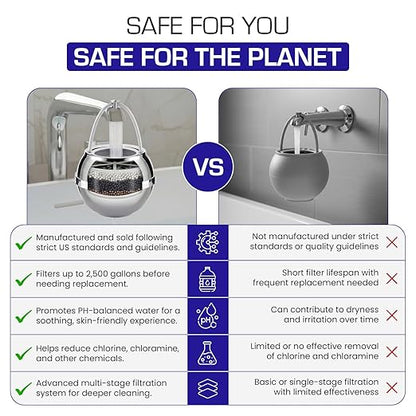 Crystal Quest Bath Ball Filter for Tub Faucet, Bathtub Water Filter, BPA-Free Bathtub Filter, Removes Chlorine, Lead & Impurities, Improves Skin, Hair & Nails, Long Lasting, Fits Most Tubs - Chrome