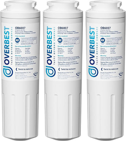 Overbest UKF8001 Replacement for EveryDrop by Whirlpool Refrigerator Water Filter 4, EDR4RXD1, Pack of 3