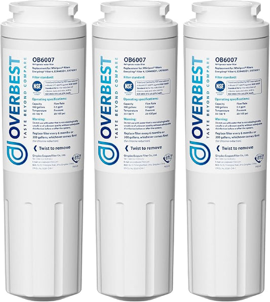 Overbest UKF8001 Replacement for EveryDrop by Whirlpool Refrigerator Water Filter 4, EDR4RXD1, Pack of 3