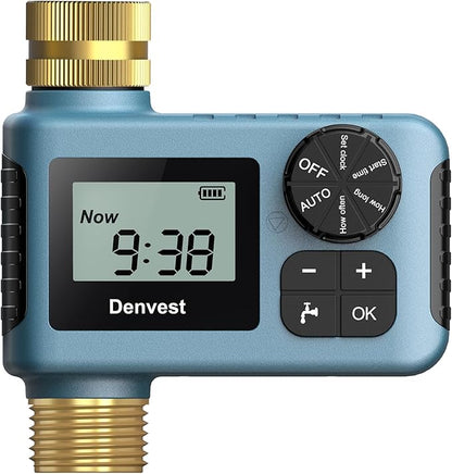 Hose Timer with Brass Inlet & Outlet, Water Timer for Garden Hose Faucet, Sprinkler Timers Outdoor, Irrigation Timers with Rain Delay/Manual for Garden/Outdoor Hose, Yard, Lawns, 1 Outlet