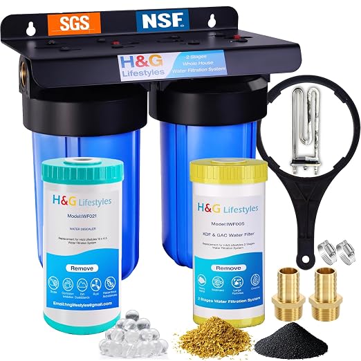 H&G Lifestyles Water Descaler Whole House, 2 Stage 10" x 4.5" Water Filter | Whole House Water Filtration, Remove Scale Filter,Saltless Water Softener, Remove Chlorine Heavy Metal,Reduce Scale Buildup