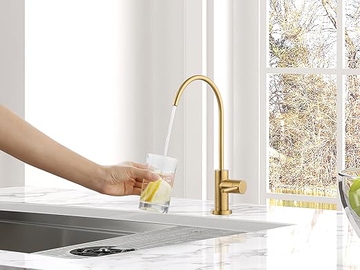 AguaStella AS09BG Brushed Gold Brightly Stainless Steel Kitchen Water Filter Faucet RO Faucet for Most Reverse Osmosis Units or Water Filtration System in Non-Air Gap