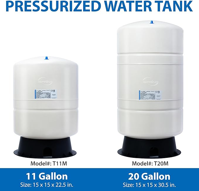 iSpring T20M 20 Gallon Pre-Pressurized Tank for Reverse Osmosis (RO) Systems with 14 gallons of Water Storage Capacity, White