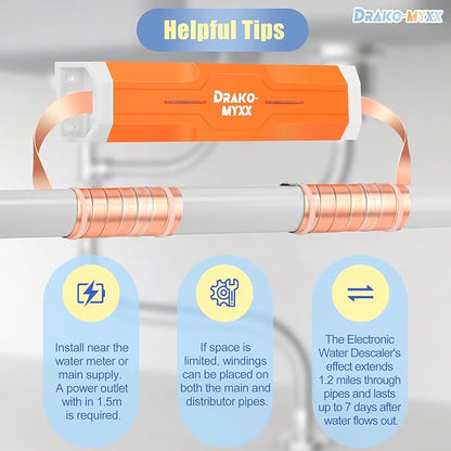 Electronic Water Descaler No Salt Water Treatment System for Whole House, Compatible With Pipes Up to 1 Inch (25.4 mm) in Diameter, Effectively Prevents Limescale Build-Up and Mineral Deposits