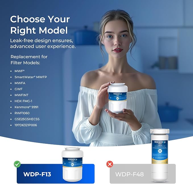 Waterdrop Plus WDP-F13 Water Filter, Replacement for GE® MWF®, 3 Pack | NSF 401&53&42 Certified, Replacement for HDX FMG-1, MWFP, MWFA, RWF0600A, RWF1060, Kenmore® 469991