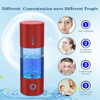 Tritan Hydrogen Water Bottle Generator - 5Min Quick Electrolysis Hydrogen Water Machine, madeking Portable Rechargeable Hydrogen Rich Water Cup Maker, Good for Travel, Sports, Gift, Type C (red)