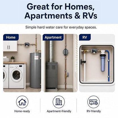 Magnetic Water Softener - Salt-Free Hard Water Conditioner | Portable, Easy Install for Home/RV/Apartments | Prevents New Sediment & Limescale