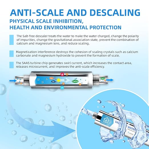 Salt-Free Water Descaler Whole House, Scale Water Softener System, ¾-Inch NPT Water Heater Descaler, Prevent Scale Built Up On Water Heaters, Smart Toilet & Boilers, Reduces Limescale