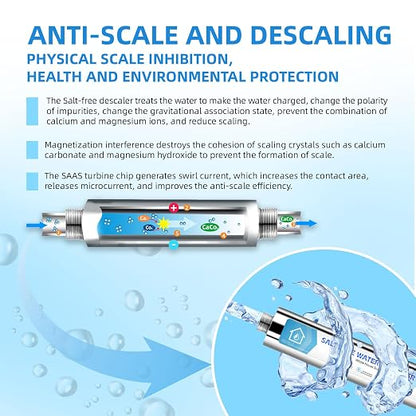 Salt-Free Water Descaler Whole House, Scale Water Softener System, ¾-Inch NPT Water Heater Descaler, Prevent Scale Built Up On Water Heaters, Smart Toilet & Boilers, Reduces Limescale