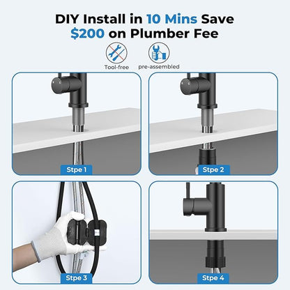 Black Kitchen Faucet with Pull Down Sprayer for RV Sink, VFAUOSIT Kitchen Sink Faucet Stainless Steel Laundry Single Handle Pull Out Kitchen Faucets Matte Black, Grifo para Fregaderos de Cocina