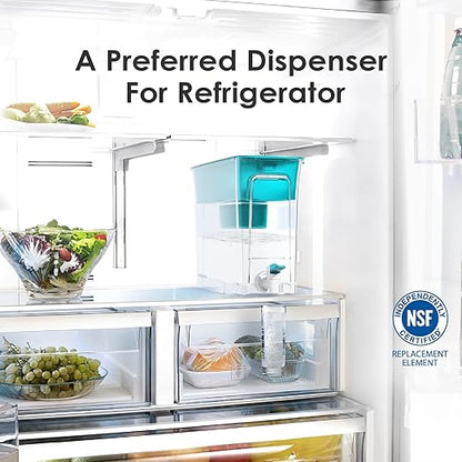 Waterdrop WFD-40B Water Filter Dispenser, 35-Cup Capacity, Turquoise | 200-Gallon Long-Life Water Filter Pitcher, Large Capacity, Reduces Chlorine, PFOA/PFOS and More, BPA Free