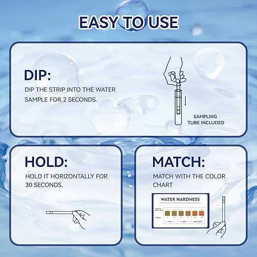 Water Hardness Test 200 Strips Kit for Home Drinking Water and Pool Spa, Water Softener Hard Water Testing Strips, Tap Well Tester Kit for Calcium & Magnesium (0-425 ppm) with Sample Tube