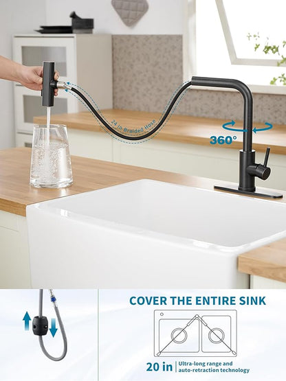 Kitchen Faucets with Pull Down Sprayer,Waterfall Kitchen Sink Faucet,Commercial Utility Stainless Steel Kitchen Faucets,Single Handle Kitchen Sink Faucet with Pull Down Sprayer for 3 Function,ORB