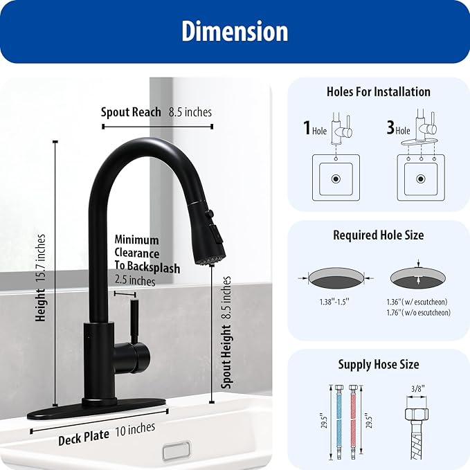 WEWE Black Kitchen Faucet, Touchless Kitchen Faucet with Pull Down Sprayer - Matte Black Single Handle Kitchen Faucets Hands-Free Activated Stainless Steel Kitchen Sink Faucet