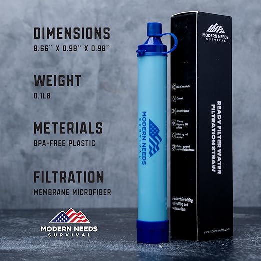 MODERN NEEDS Ready Filter Personal Water Filter Straw | Backpacking Water Filter for Hiking & Camping | Portable Water Purifier Camping | Emergency Survival Gear & Camping Survival Kit | 5 Pack