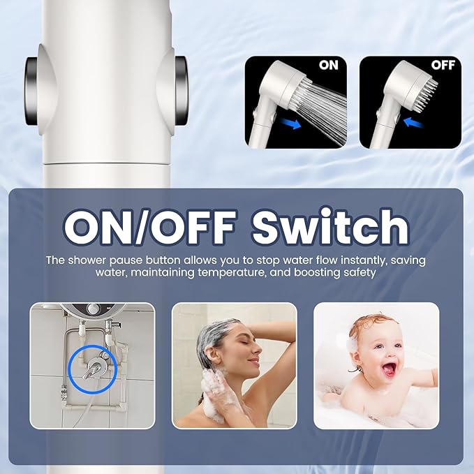 Filtered Shower Head with Handheld, High Pressure 5-Spray Shower Head with Filters for Hard Water, ON/OFF Switch Showerhead for Pets Bath, Shower Heads with Stainless Steel Hose Remove Chlorine
