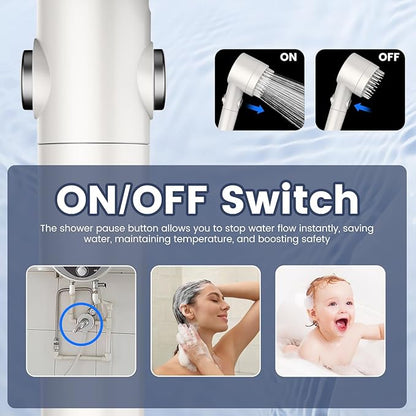 Filtered Shower Head with Handheld, High Pressure 5-Spray Shower Head with Filters for Hard Water, ON/OFF Switch Showerhead for Pets Bath, Shower Heads with Stainless Steel Hose Remove Chlorine