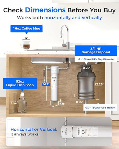 Waterdrop 15UAW-UF 0.01 μm Ultra Filtration Under Sink Water Filter System, 2 Years, Reduces Lead, Chlorine, Bad Taste & Odor, Direct Connect to Kitchen Faucet，No TDS Reduction