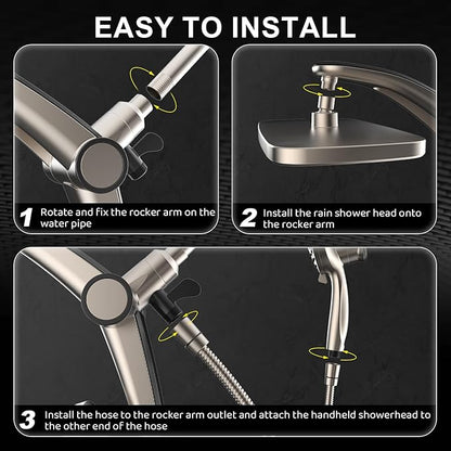 Rain Shower Head with Handheld High Pressure rainfall Shower Heads with Handheld Spray Combo Adjustable one-piece stand daul shower head Built-in Magnetic Docking and Power Jets-Nickel