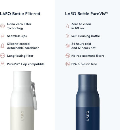 LARQ Bottle Filtered - Insulated Stainless Steel Water Bottle BPA Free with Nano Zero Technology and Long-Lasting Filters, Granite White, 17oz