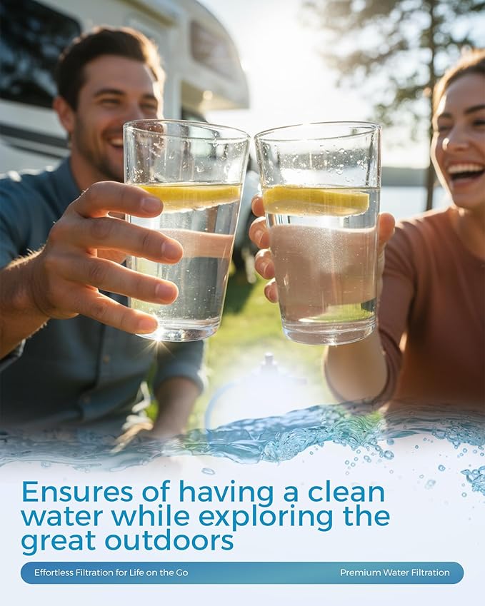 EcoBlueLife RV Water Filter - Inline Attachment with KDF & Activated Carbon, Reduces Odors, Chlorine-Taste, Sediments for Pure Drinking Waters, Perfect for Travel Trailers, Marine, Camper Water Filter