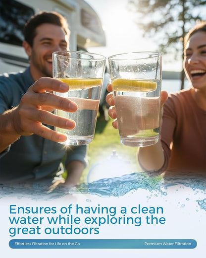 EcoBlueLife RV Water Filter - Inline Attachment with KDF & Activated Carbon, Reduces Odors, Chlorine-Taste, Sediments for Pure Drinking Waters, Perfect for Travel Trailers, Marine, Camper Water Filter