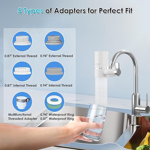 Vortopt Faucet Water Filter for Sink, Rapid Flow - 400 Gallons Faucet Mount Water Filtration System for Tap Water, NSF Certified Reduces Chlorine & Bad Taste with 1 Replacement (White-T1-1Filter)