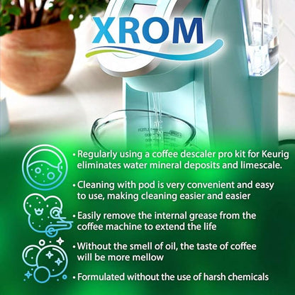 XROM Plant Based Descaling & Cleaning Kit, Compatible With All K-Cup Keurig 2.0 Brewers, All Natural Ingredients, Rinse Pods, Descaler Solution For Keurig Coffee Makers< 2 Uses.